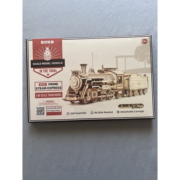 ROKR Prime Steam Express 308 Piece Wooden Train Model Kit 3D Puzzle 1:80 Scale - Picture 1 of 3